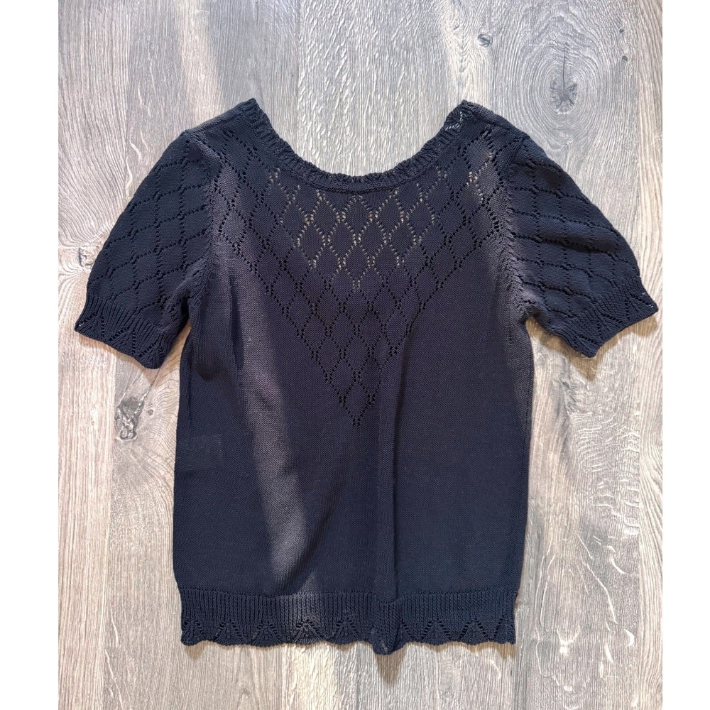 Sezane La Maille Knit Italy Top Blouse Reversible S Black Cotton Pointelle NWOT